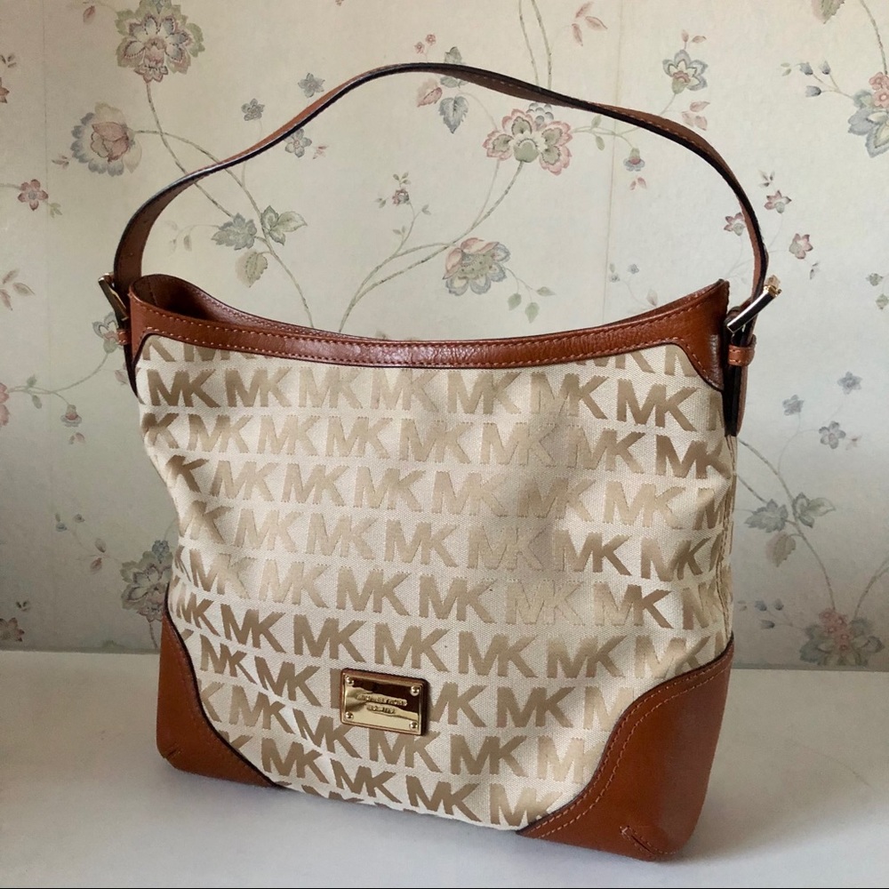 Michael Kors Monogram Beige Hobo Tote Purse